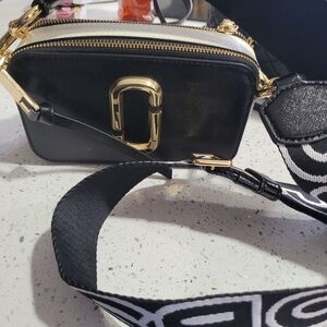 Marc Jacobs Black and White Crossbody Camera Bag with Gold Hardware